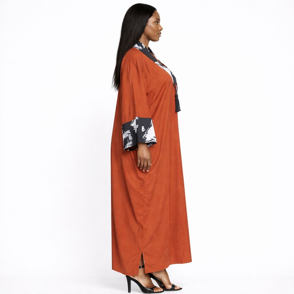 Womens Loose Fit Kaftan Dress with Contrast Collar